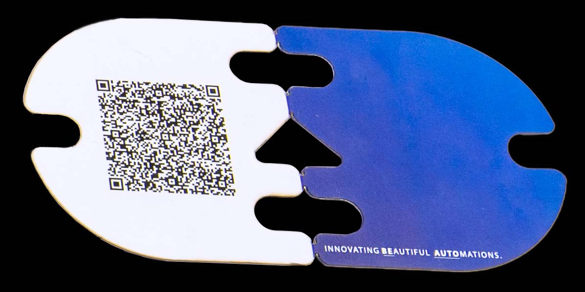 visiting card printed on paper and laser cut in a very interesting shape to ensure recipient attention